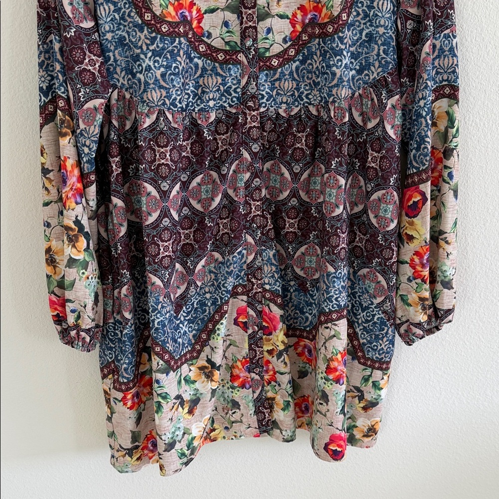 Umgee Multicolor Floral Patchwork Button Down Tun… - image 3